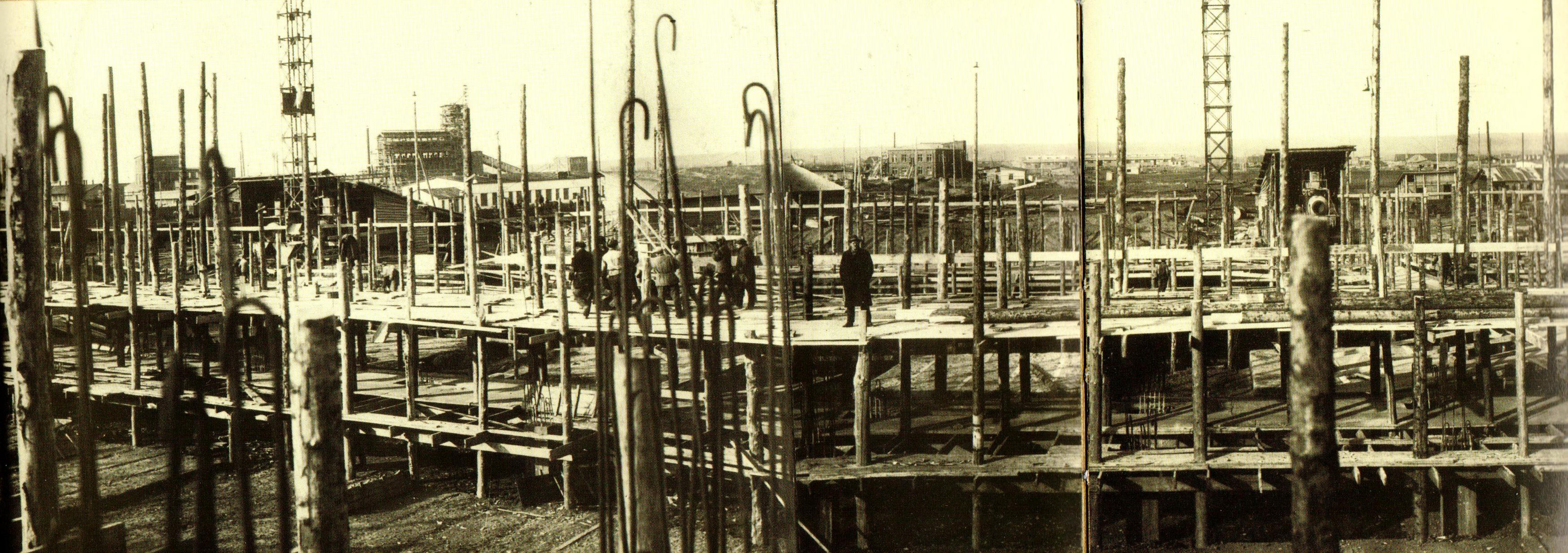 Строительно-монтажные работы. Кемеровский азотно-туковый завод 1936 год.